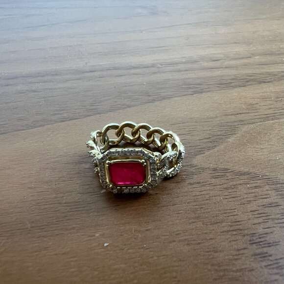 The M Jewelers Halo Colored Stone Cuban Link Chain Ring Sz 6 Excellent Condition - Picture 4 of 5